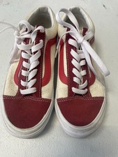 Vans Skate Shoes Burgundy Red Beige Women Size 6 White Skateboard Classic Clean
