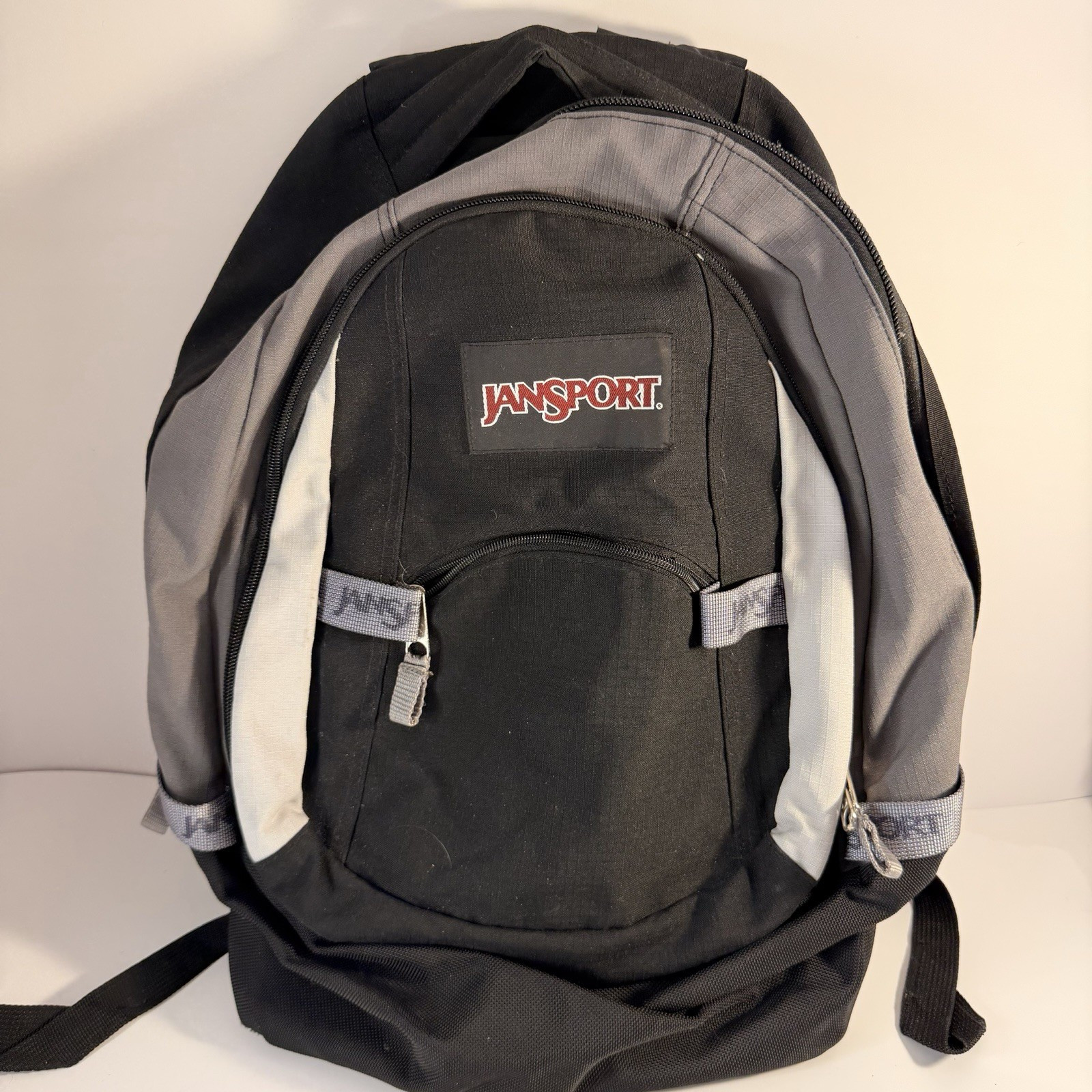 JanSport Kids Backpack Black Gray White Polyester Zip Adjustable Strap Pockets
