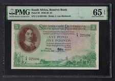South Africa 5 Pounds 16-11-1948 P95 Uncirculated Grade 65