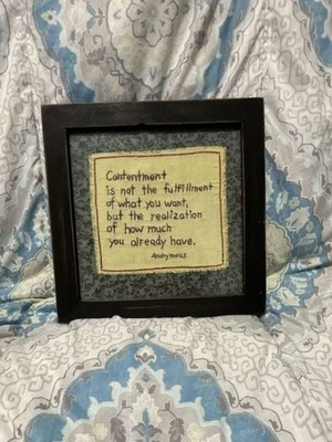 Primitive Threads Framed Needlework Sampler Contentment Quote Wall Art
