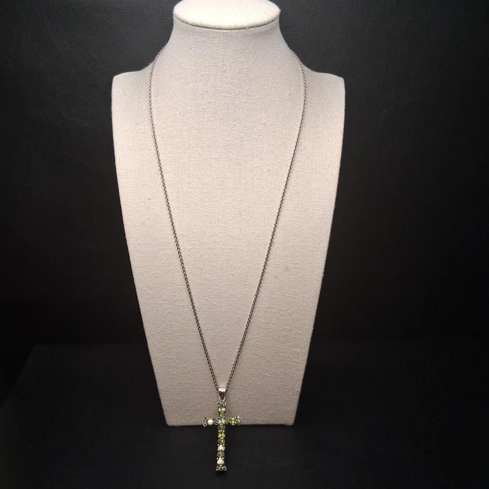 STERLING SILVER 925 Necklace Green Perriot & Malachite Cross Pendent. 15.995 Foto 2 de 4