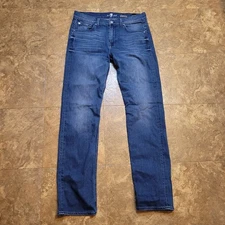 7 For All Mankind Slimmy Jeans Mens 33x33 Blue Slim Straight Dark Wash Mid Rise 