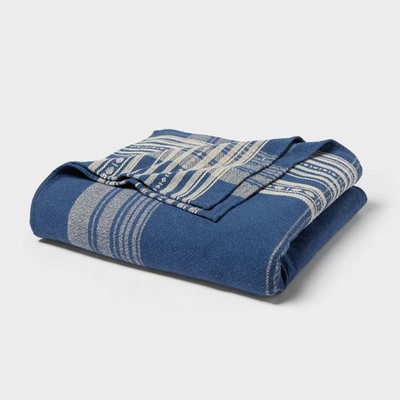 Full/Queen Yarn Dyed Plaid Cotton Blanket Dark Blue - Threshold