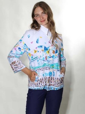 -50% Jacke Simply Art by Dolcezza S =38 A-Schnitt Kunstdruck weiß bunt Baumwolle