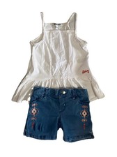 DKNY Girls Size 4 White Blue Tank Top/Donna Karen New York Denim Shorts Set