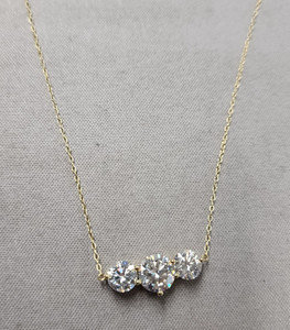Authentic Moissanite Fire Moissanite 14k Yellow Gold Plated 3 Stone Necklace 18"+2"