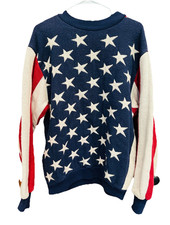 Sugar Street Weavers 100% Cotton Stars & Stripes Made-in-USA Pullover Sweater OS