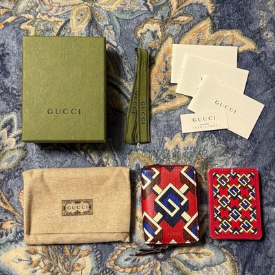 GUCCI Playing Card Geometric G Card Case Red Blue Leather Logo Game New W/Box