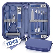 Manicure Set Professional Nail Clippers Pedicure Kit, 12 Pcs Stainless blue