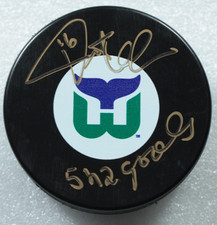 Pat Verbeek Hartford Whalers Autographed Goals Inscription Puck JSA NHL Hockey