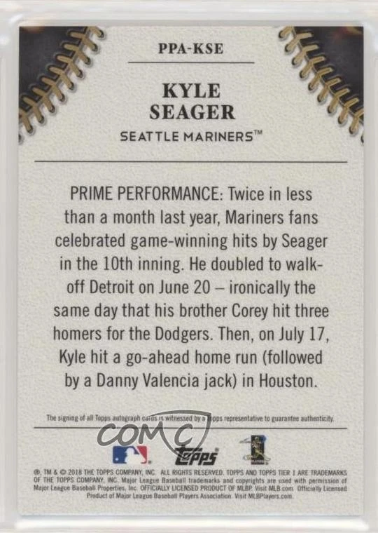2018 Topps Tier One Prime Performers Bronze Ink /25 Kyle Seager #PPA-KSE Auto - Image 2 of 2