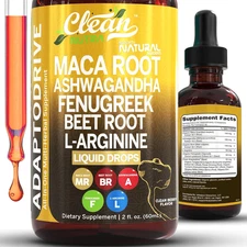 Clean Nutra Organic Maca Root Drops with Ashwagandha Fenugreek Beet L-Arg