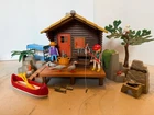 Vintage Playmobil 3826 Forest Ranger Log Cabin Set - Canoe, Figures, Animals