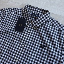 Image of BNWT FRED PERRY Short Sleeve Check Shirt Black and White Mens Size Extra Large