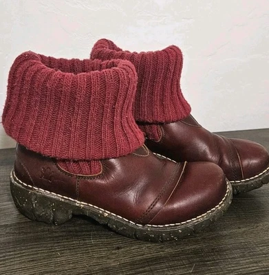 EUC El Naturalista Yggdrasil Red Leather Fold Over Sock Boots Size US 6.5 EU 37 - Image 1 of 4