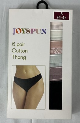 6 Pair JOYSPUN Women's S (4-6) Cotton Thongs Panties Underwear Tag-Free, New