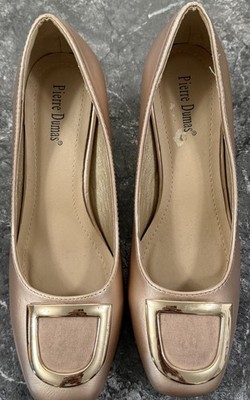 Pierre Dumas Womens Rose Gold Square Toe Block Heel Pumps Gold Buckle 8.5