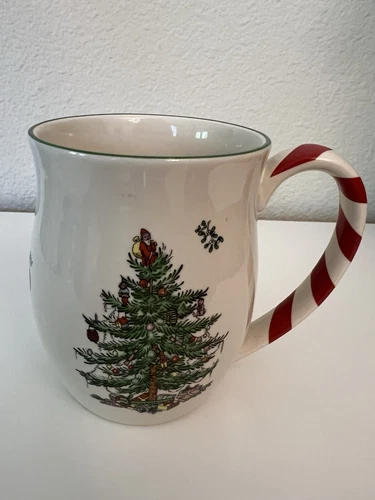 Spode Christmas Tree Coffee Tea Mug Cup  Peppermint Striped Candy Cane Handle 