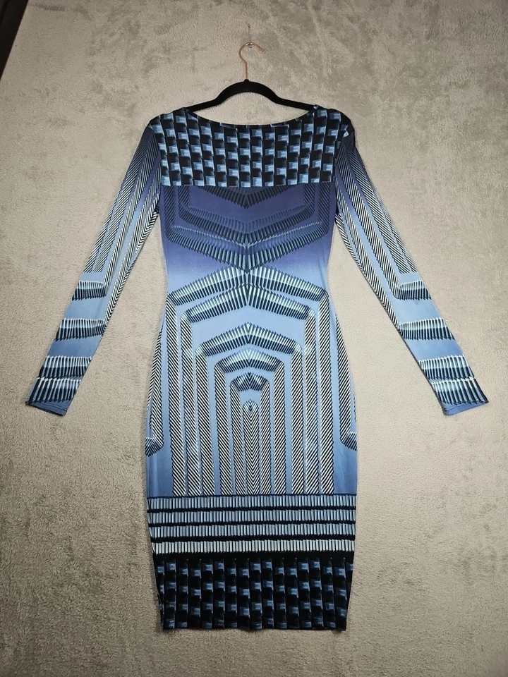 Topshop Elegante Vestido Barroco Estampado Geométrico Bodycon Negro Tonos de Azul Talla 8 Foto 2 de 4