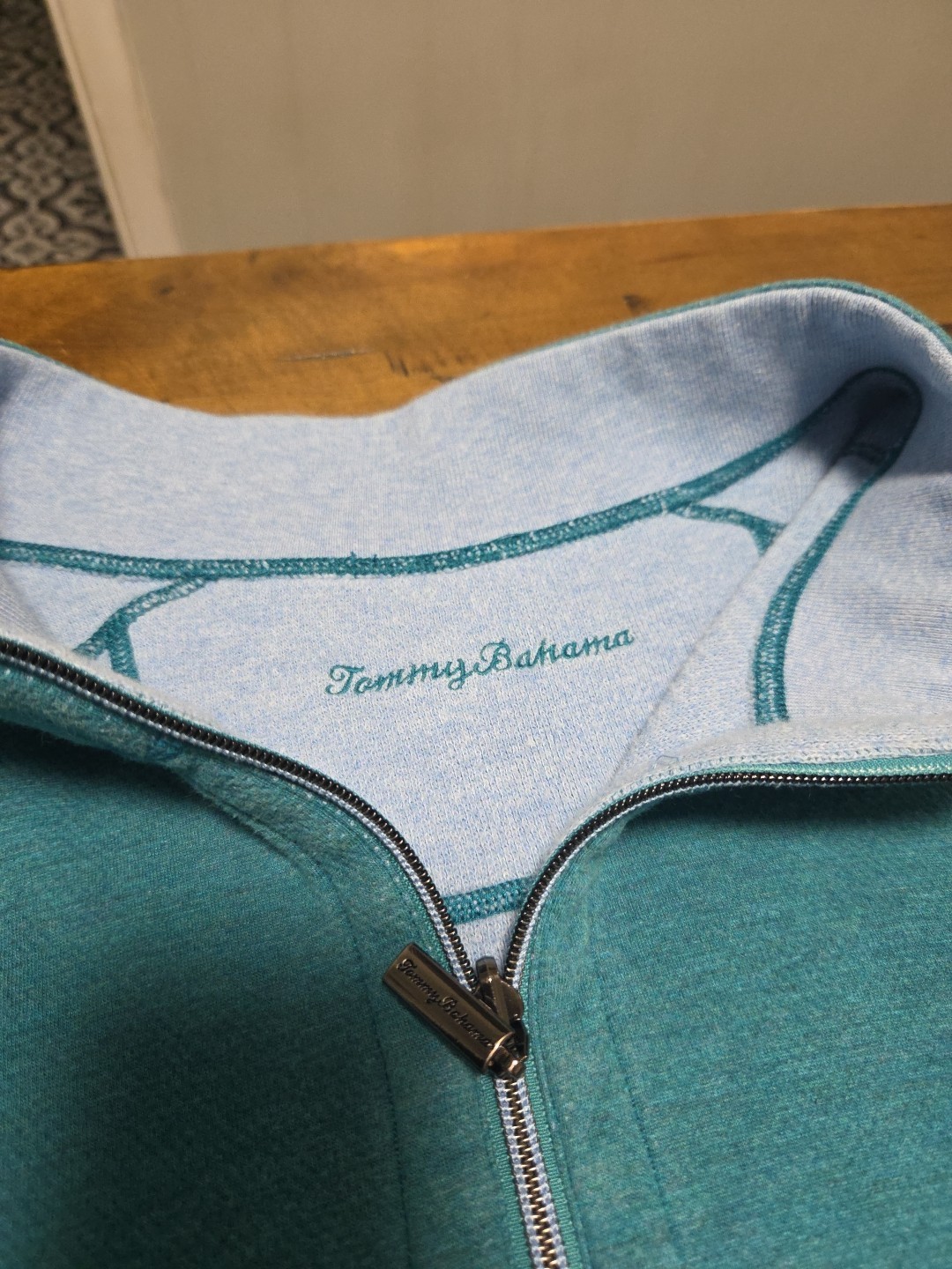 Tommy Bahama IslandZone Coolside Quarter Zip Pullover Sweater Men Teal 2XLB 2XB image 2