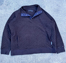 Eddie Bauer Men's Gray Quilted Mock Neck Button Pullover Sweatshirt Pockets M