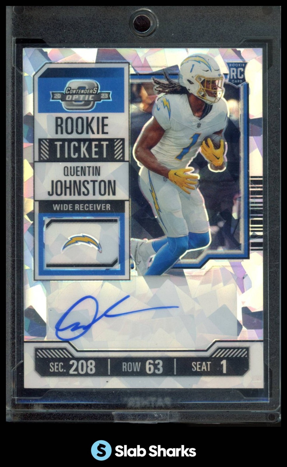 2023 CONTENDERS OPTIC QUENTIN JOHNSTON CRACKED ICE ROOKIE TICKET RPS AUTO RC /22
