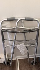 Medline 2-Button Foldable Walker w/ 2 Wheels Aluminum Silver/Gray MDS864104