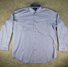 Paul Frederick Blue Striped Long Sleeve Dress Shirt 18 37