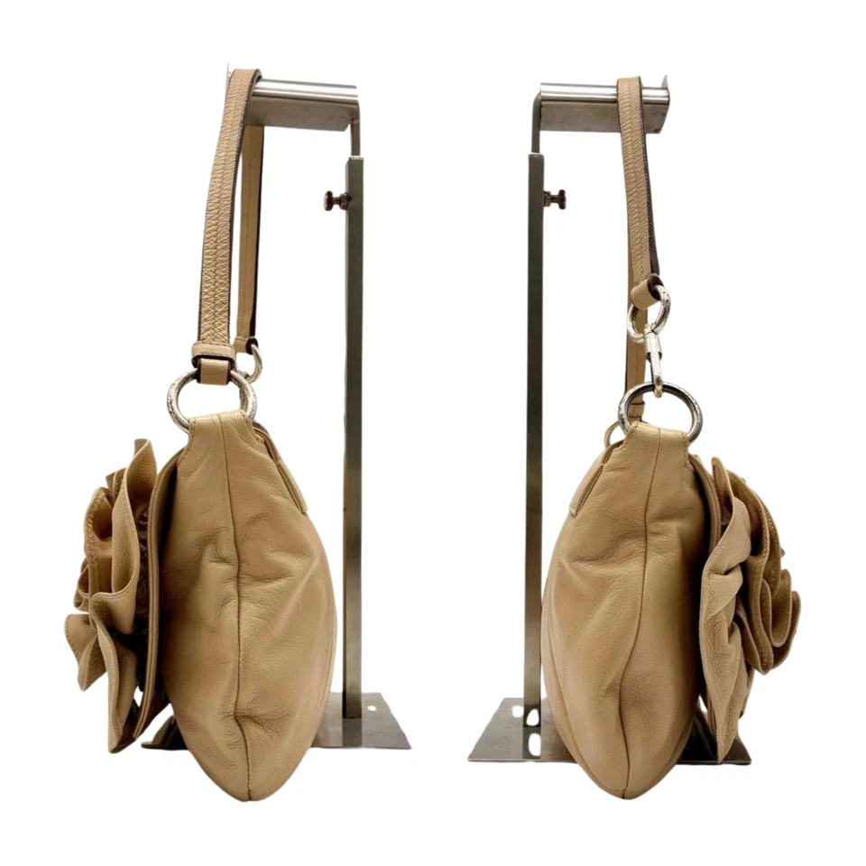 Auth YSL Rive Gauche Nadja Rose Ruffle Leather Shoulder Bag 112930 Vintage - Image 4 of 4