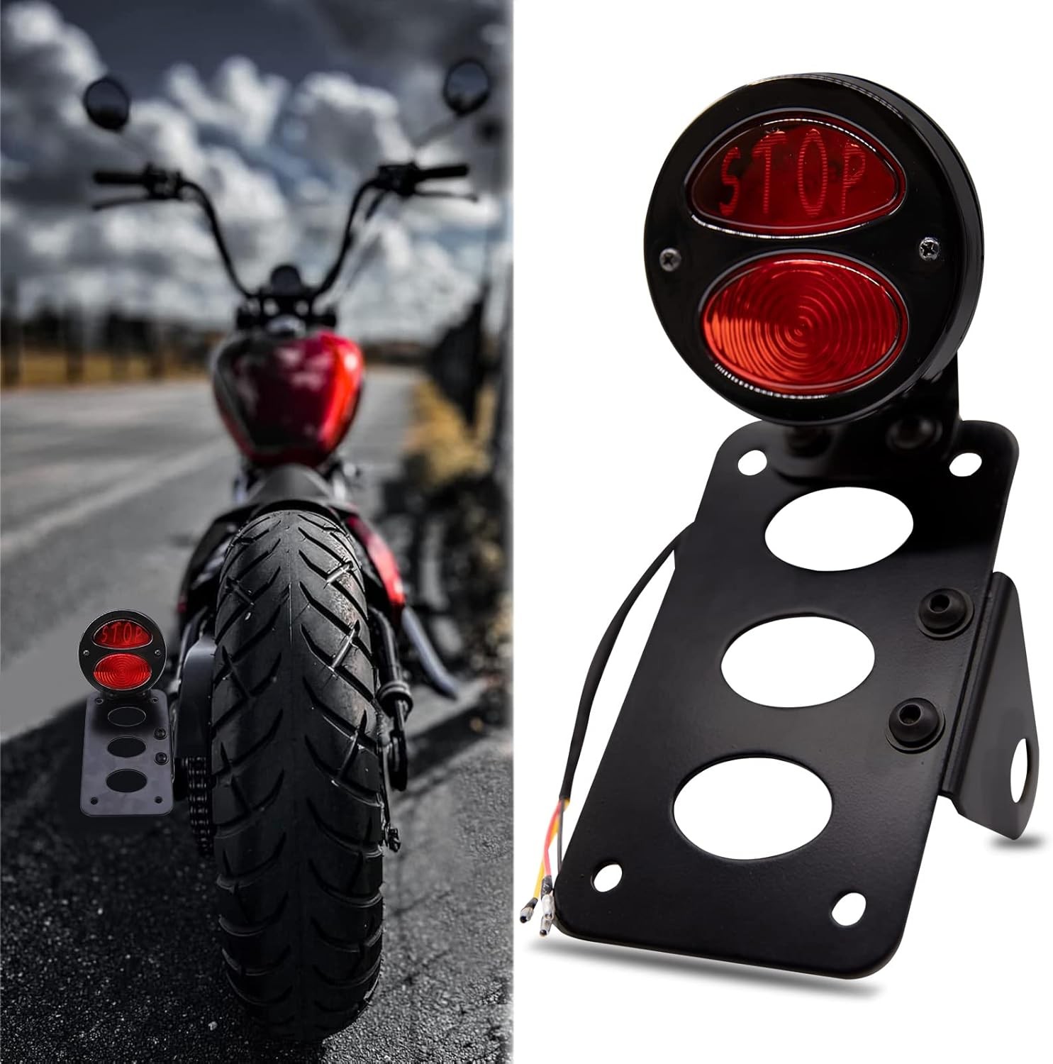 Rich Choices Motorcycle Tail Light with Side Bracket, 12V Waterproof for Chopper