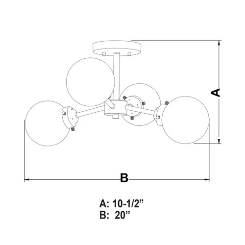 Orbit 4-Light Semi-Flush Mount in Industrial and Sputnik Style 10.5 Inches Tall - Picture 7 of 9