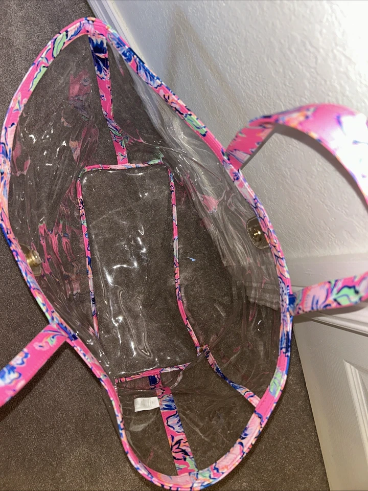 Bolso de Playa para Mujer Lilly Pulitzer XL Resort Rosa Transparente Estampado Floral Borla Foto 4 de 4
