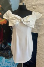 B Darlin White With Satin Bow And Rhinestone Accent Mini Dress Size Small 
