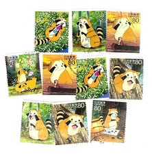 10 x Rascal the Raccoon used, Japanese postage stamps  - Japan - Araiguma Rasuka