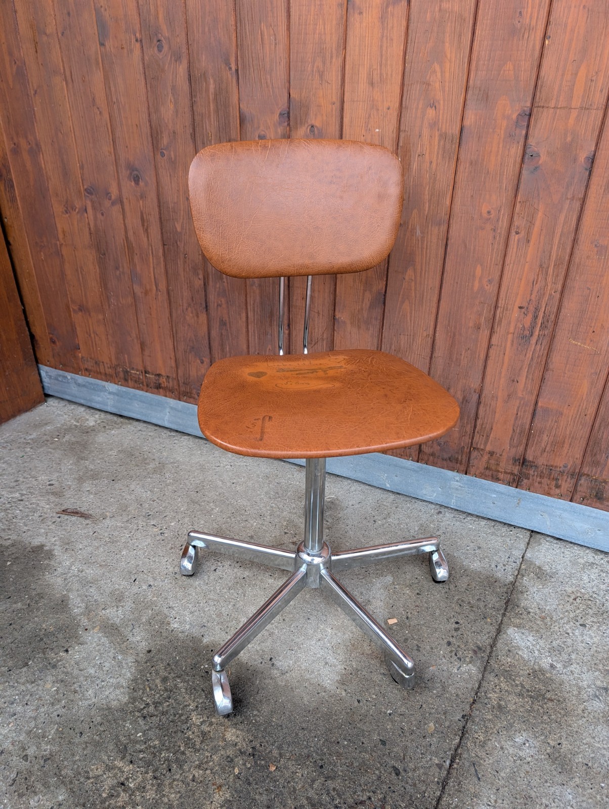 Vintage Office Chair Swivel Chair Vinyl Manager Chair Architects 70er Cognac thumbnail 13