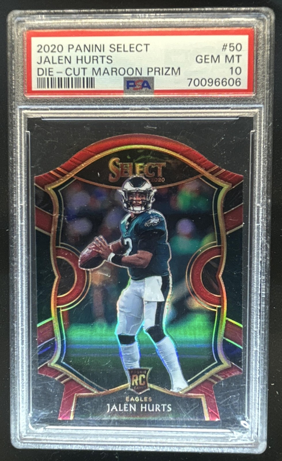 2020 Panini Select Jalen Hurts RC Maroon Prizm Die Cut Concourse #50 PSA 10