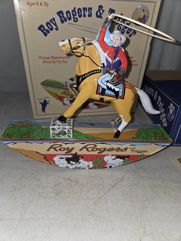 Schylling Vintage Reproduction Roy Rogers & Trigger Tin Wind-Up Toy W/Box