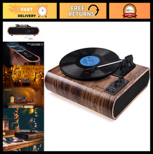 Retro Bluetooth Turntable with Dual Stereo Speakers, 3-Speed, Ruby Stylus, AM/FM