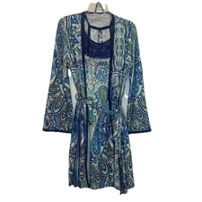 New Directions Sleepwear Robe Nightgown Matching Set Boho Paisley - Medium
