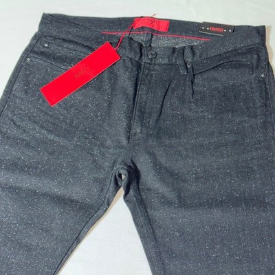 HUGO Boss Japanese Denim Jeans 34x32 Black Speckled Straight Skinny Fit NWT 249$
