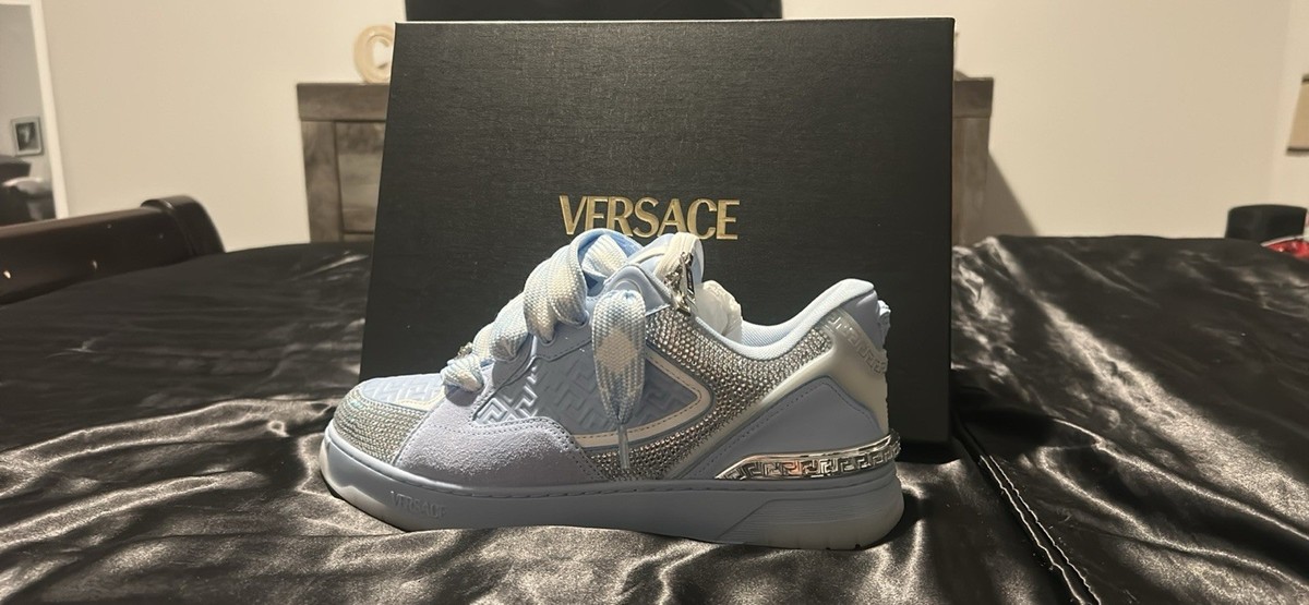 Versace Crystal Biggie Basket Sneakers Light Blue Geometric Low
