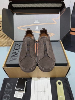 Zegna Triple Stitch Slip On Dark Brown Suede Men's free shipping