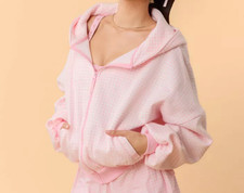 Blogilates Women's Marshmallow Full Zip Hooded Sweatshirt - Pink Gingham