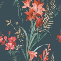 Belgravia Thalia 765 Blumen Tapete Roll Washable Matt Teal/Rot GrüN Papier