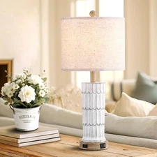 25" Farmhouse Lamps for Living Room Single, Touch Control Rustic Bedside Tabl...