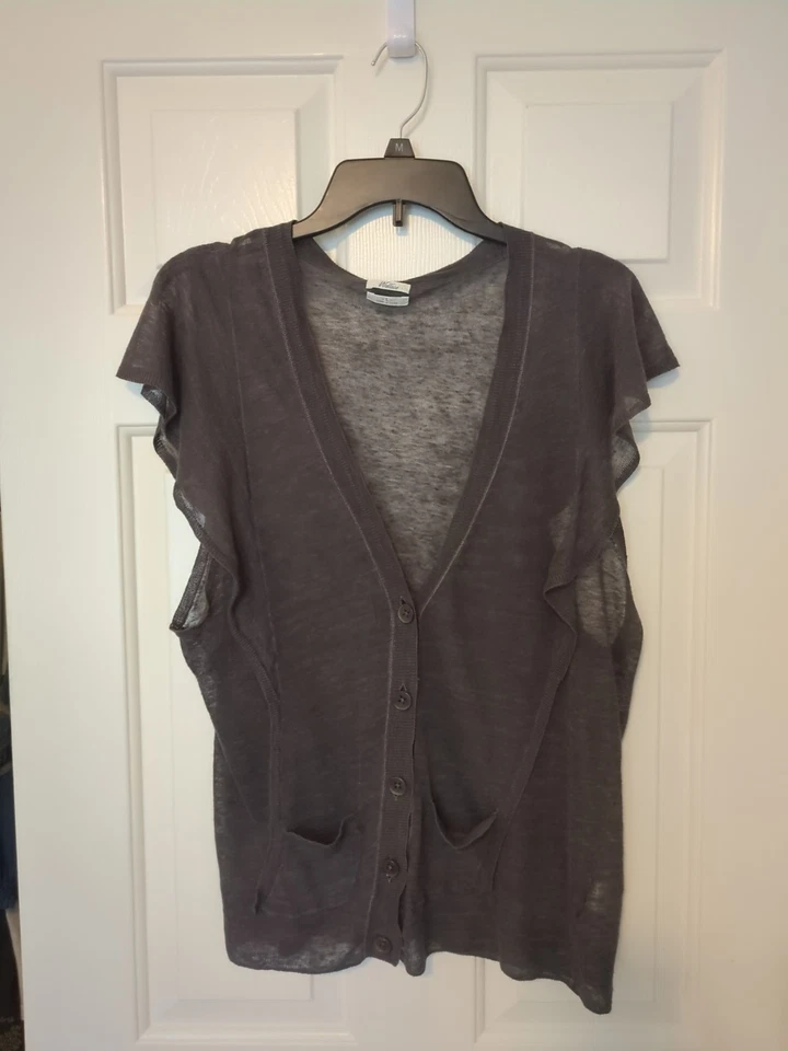 Cárdigan Suéter Chaleco Madewell Wallace Susurro con Volantes Tejido Manga Corta Talla L Foto 3 de 4