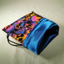 Large Patterned Skull Dice Bag Blue Die Pouch Drawstring Coloured RPG Pathfinder