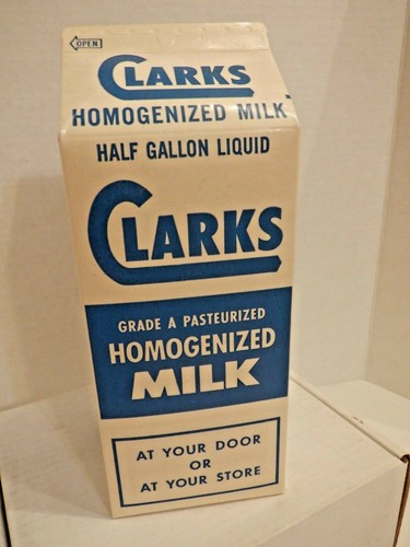 Vintage Rare Clarks Waxed Milk Carton One Half Gallon Homogenized Milk Container Ebay