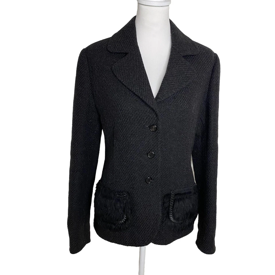 Chaqueta Blazer Prada F/W 2006 Bolsillos de Piel Negra Lana Virgen Talla IT46 US10 L Foto 3 de 4