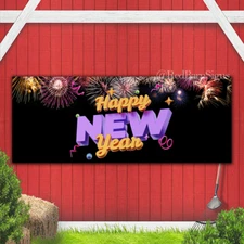 Happy new year with fireworks black banner